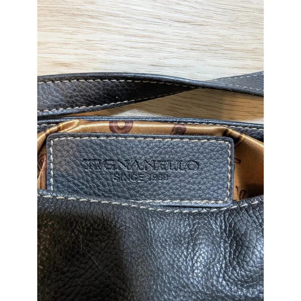 Tignanello Black Pebbled Leather Convertible Shoulder Crossbody Bag Organizer